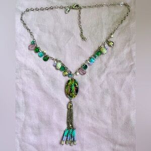 Chico’s abalone and beads tassel long necklace